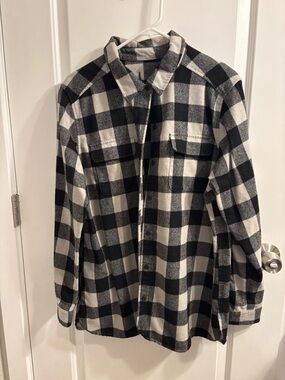 Black & White Plaid Wool Shirt Jacket